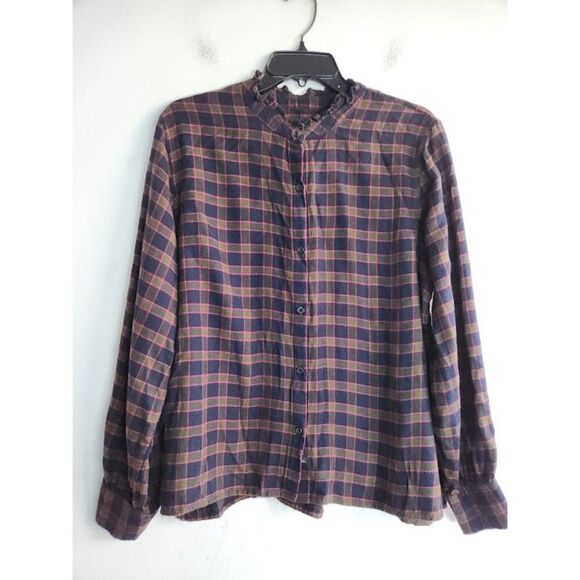 Rails "Andie" Navy Blue Purple Plaid Band Collar Button Down Blouse size Large - Picture 3 of 10